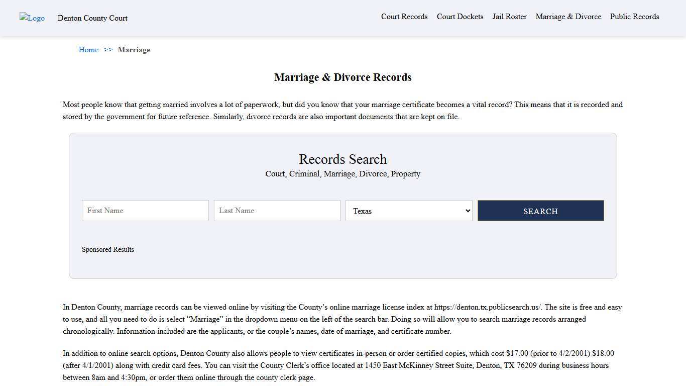 Marriage & Divorce Records Denton County Court